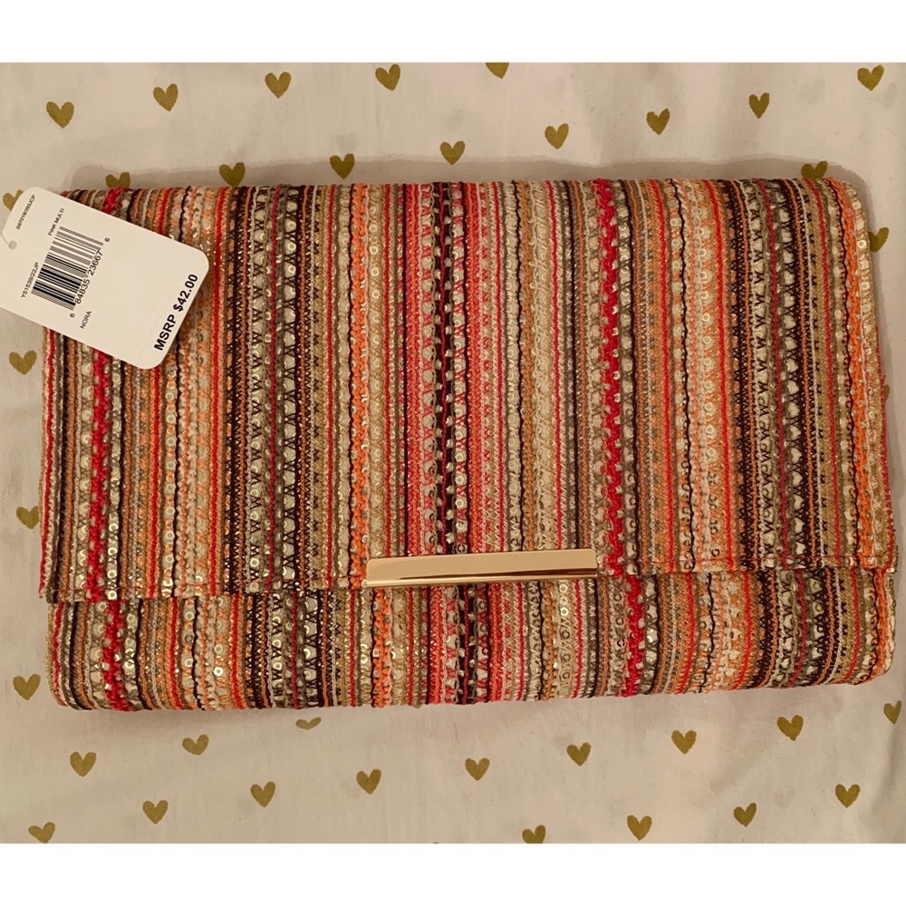 Embroidered gold sequin colorful clutch